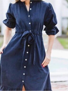 Holly Shae Design Catherine Dress - Navy Blue Puff Sleeve - Size XS/M preppy